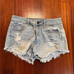 American Eagle Outfitters Light Blue Distressed Jean Shorts Size 6 HiRise